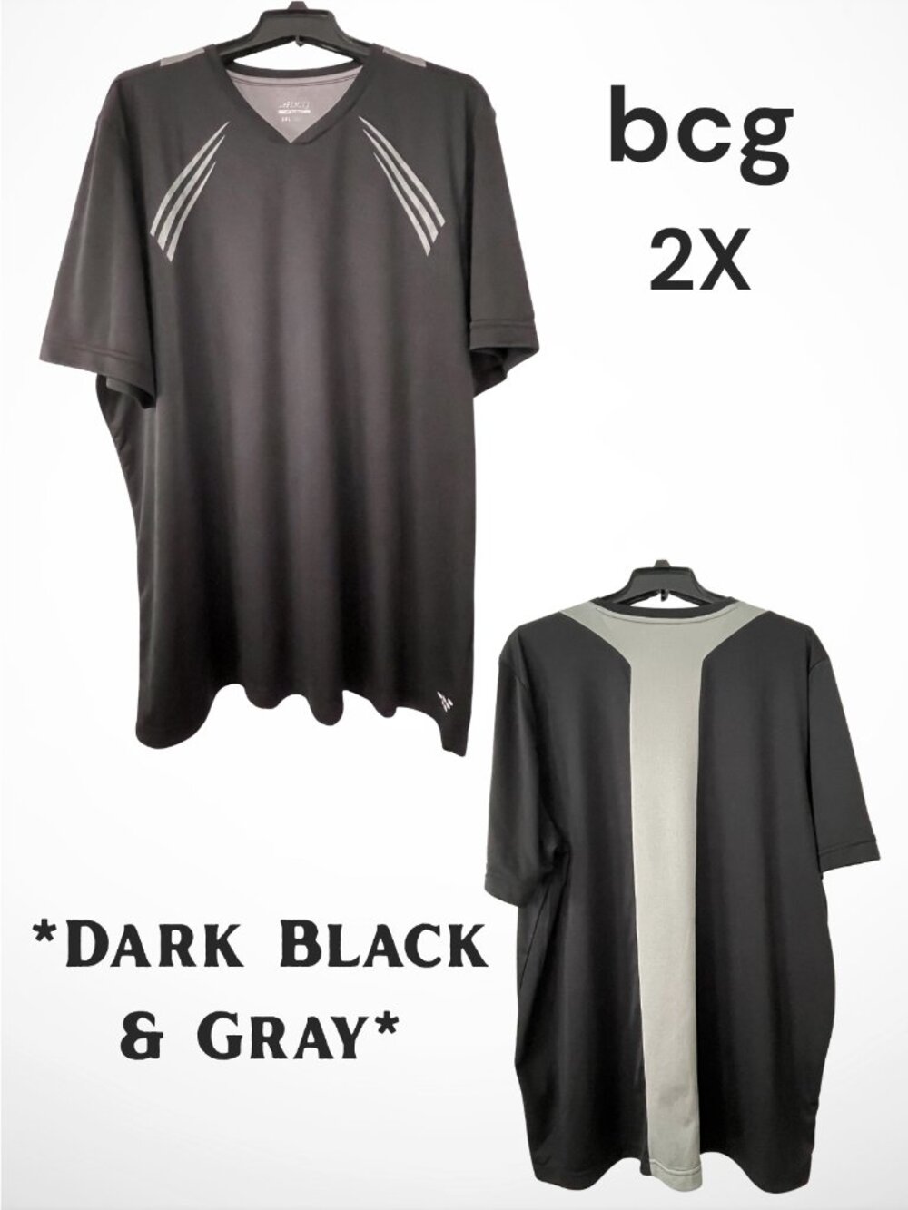 bcg 2X Dark Black & Grey Mens Tru-Wick Activewear Shirt Short Sleeve New No tags